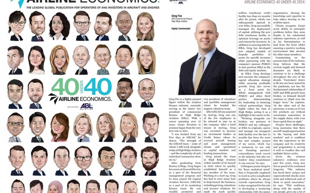 Greg Fox recognized in Airline Economics’ 40 Under 40 Class of 2024